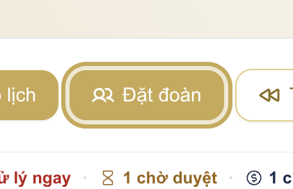 Nút Đặt đoàn cạnh nút Tạo lịch trên thanh điều hành, được khoanh vàng