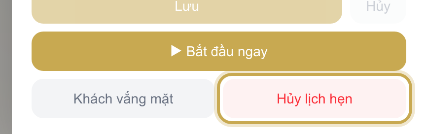 Chi tiết lịch hẹn với nút Hủy lịch hẹn màu đỏ được khoanh vàng