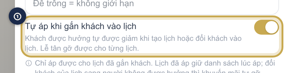 Công tắc Tự áp khi gắn khách vào lịch trong khối Dành cho khách được khoanh vàng