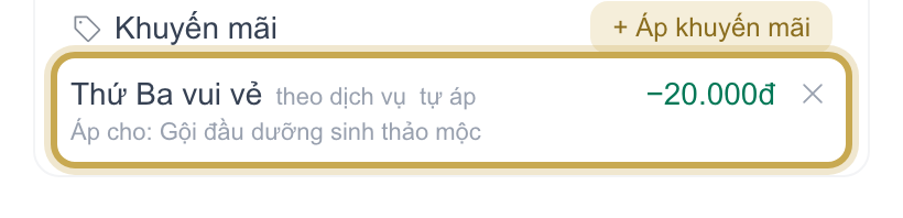 Chi tiết lịch với dòng khuyến mãi có chữ nhỏ "tự áp" cạnh tên