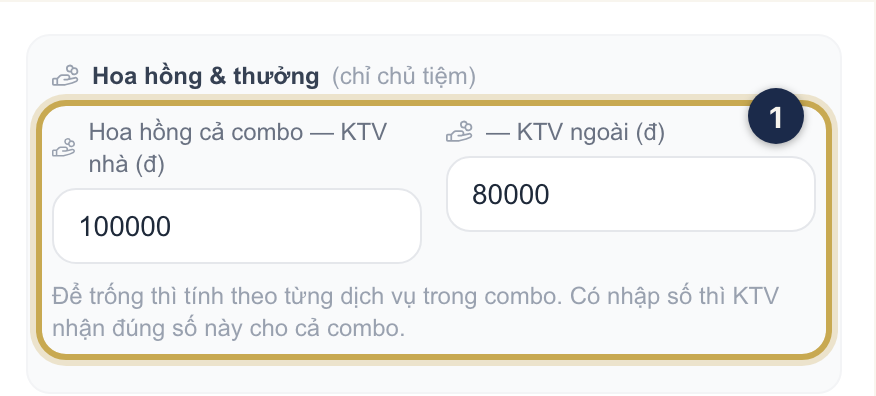 Khối Hoa hồng & thưởng với hai ô Hoa hồng cả combo — KTV nhà và — KTV ngoài, được khoanh ①