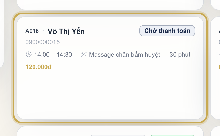 Khối lịch màu Chờ thanh toán trên lưới lịch